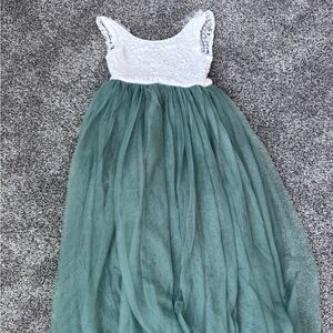 Elegant White and Green Kids Dress
